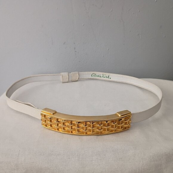 ❤️ALEXIS KIRK Signed White Buckle & Belt Basket Weave Lizard Print Belt Size 32 main image 5
